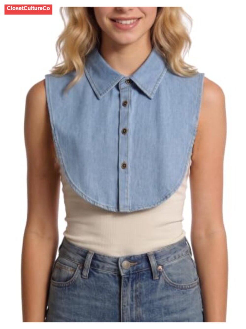 Detachable Denim Dickey Collar Faux Layering Button Down